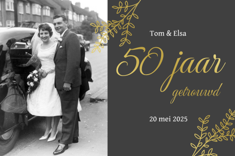 Jubileumkaart voor 50 jaar getrouwd met goudfolie
